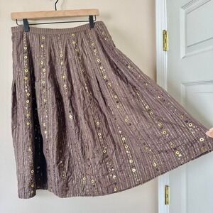NWT Chocolate Brown Beaded Skirt Gold Sequin